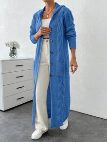 EURMUSE Cardigan With Detail And Long Special Button Detail+ 480 - Blue - View 7