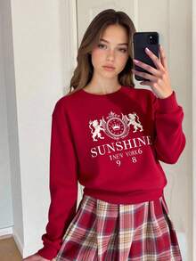 冬季服装、冬季套装、儿童冬季服装、秋季服装、万圣节、万圣节服装、圣诞节服装、2件套女童复古休闲英伦印花长袖抓绒卫衣和格子百褶裙套装，适合秋冬季日常休闲穿着 - 彩色 - 查看 3