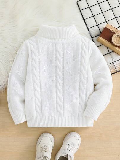 SHEIN 1pc Kids Young Boys Casual Comfortable Solid Color Versatile Loose Fit Turtleneck Sweater, Suitable As Base Layer Or Outerwear Fall Winter