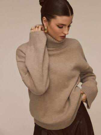 ATUI Studio 女式纯色高领落肩长袖休闲户外毛衣，秋冬