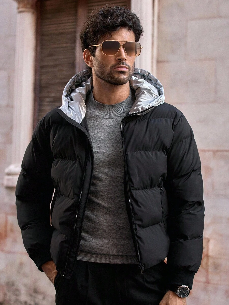 Manfinity VCAY Áo khoác nam có mũ trùm đầu, đệm mút màu tương phản thường ngày - Nhiều màu - Xem 1