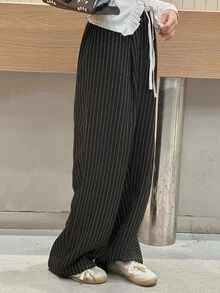 DAZY 青少年/青年女孩宽松直筒裤，拼色设计，休闲风格，秋季 - 黑色 - 查看 3