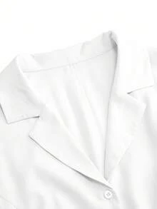 Velvienne Váy đi làm cổ sơ mi chữ A tay ngắn cỡ lớn dành cho nữ, mùa xuân/hè - Đen và trắng - Xem 6