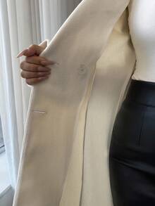 SHEIN Elenzya 女士印花双排扣收腰优雅休闲通勤复古百搭假日商务乳白色杏色长袖大衣，秋冬款 - 杏色 - 查看 7