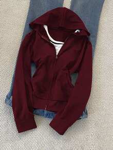 Noixe Women's Solid Color Long Sleeve Zip-Up Casual Hoodie Sweatshirt, Autumn