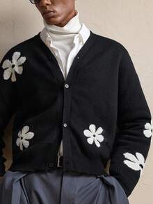 AKNOTIC Business Casual كارديجان رجالي كاجوال بنمط زهري وأزرار، مناسب للخريف والشتاء، عيد الميلاد