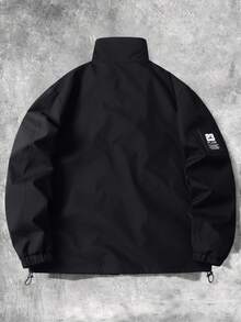 Aesthetic Post--Men's Long Sleeve Casual Versatile Sporty Stand Collar Jacket, Large Graphic Print, Young Couple Style, Large Pockets, Autumn/Winter Jacket Zip-Up Jacket Windbreaker Jacket Streetwear Techwear Jacket - Black - View 2