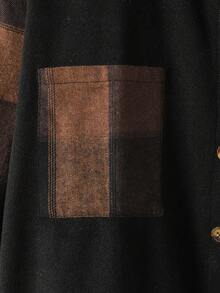 1 件休闲格子拼布设计衬衫领夹克，适合青少年男孩，适合秋冬休闲日常穿着