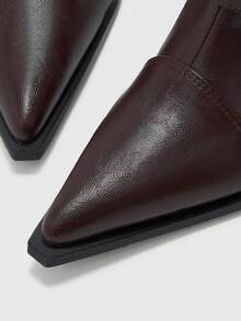 CUCCOO BIZCHIC Chocolate Brown Pointed-Toe Boots | Matte Leather-Look | 2" Chunky Heel | Hand-Held For Scale | 2 Pairs, Premium Synthetic - Brown - View 7