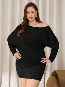 Auralis 大码女式长袖露肩连衣裙 - 黑色 - 查看 4