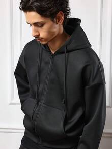 SUMWON Klassisk huvtröja med dragkedja och dragsko i sidorna Boxig passform Hel dragkedja fram Vardagskläder Objekt för vardagsbruk Grundläggande vinterplagg - Svart - Visa 1