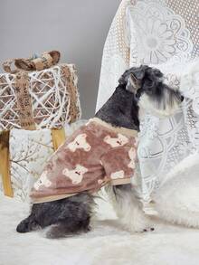 PETSIN 1pc Flannel Pet Sweatshirt With Brown Bear Pattern, Hoodless And Warm - Multicolor - View 5