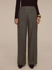 ATUI Studio 女式直筒休闲人字纹裤，适合商务休闲、日常办公穿着、约会、度假、派对、街头风格、秋季 - 咖啡棕 - 查看 3