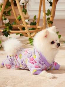 PETSIN 1pc Colorful Paw Print Flannel Pet Jumpsuit - Multicolor - View 5