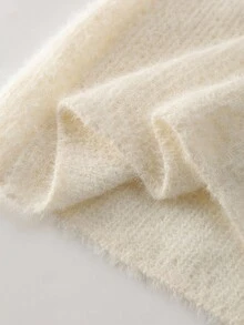 SHEIN Franclia Bộ 2 món áo len dệt kim dáng rộng cổ lọ tay loe trang trí kim loại thanh lịch và quần ống rộng, phong cách Âu Mỹ - Màu be - Xem 8