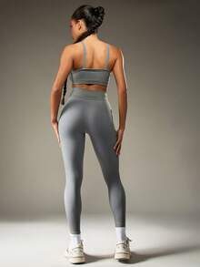 MISSGUIDED Active Workout Two Piece Set Seamless High Waist Leggings And Sports Bra Matching Set Compression Gym Training Fitness Athleisure Wear - Grey - View 2