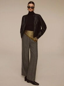 ATUI Studio 女式直筒休闲人字纹裤，适合商务休闲、日常办公穿着、约会、度假、派对、街头风格、秋季 - 咖啡棕 - 查看 2