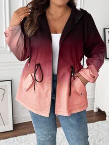 Ombre Print Drawstring Waist Loose Jacket - Red - View 4