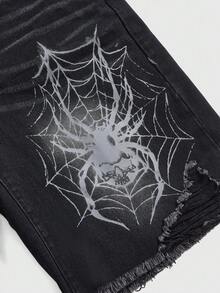 ROMWE Grunge Punk Women's Unisex Denim Jeans For Halloween - Dark Grey - View 4