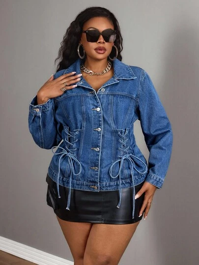 Slaydiva Plus Size Women Vintage Washed Denim Jacket, Autumn/Winter