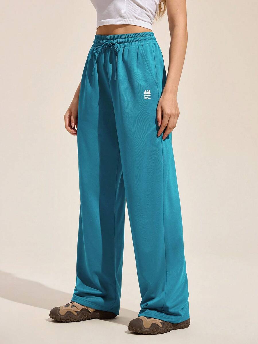 Easithlete Women's Solid Color Elastic Waist Drawstring Straight Loose Casual Outdoor Sweatpants & Joggers