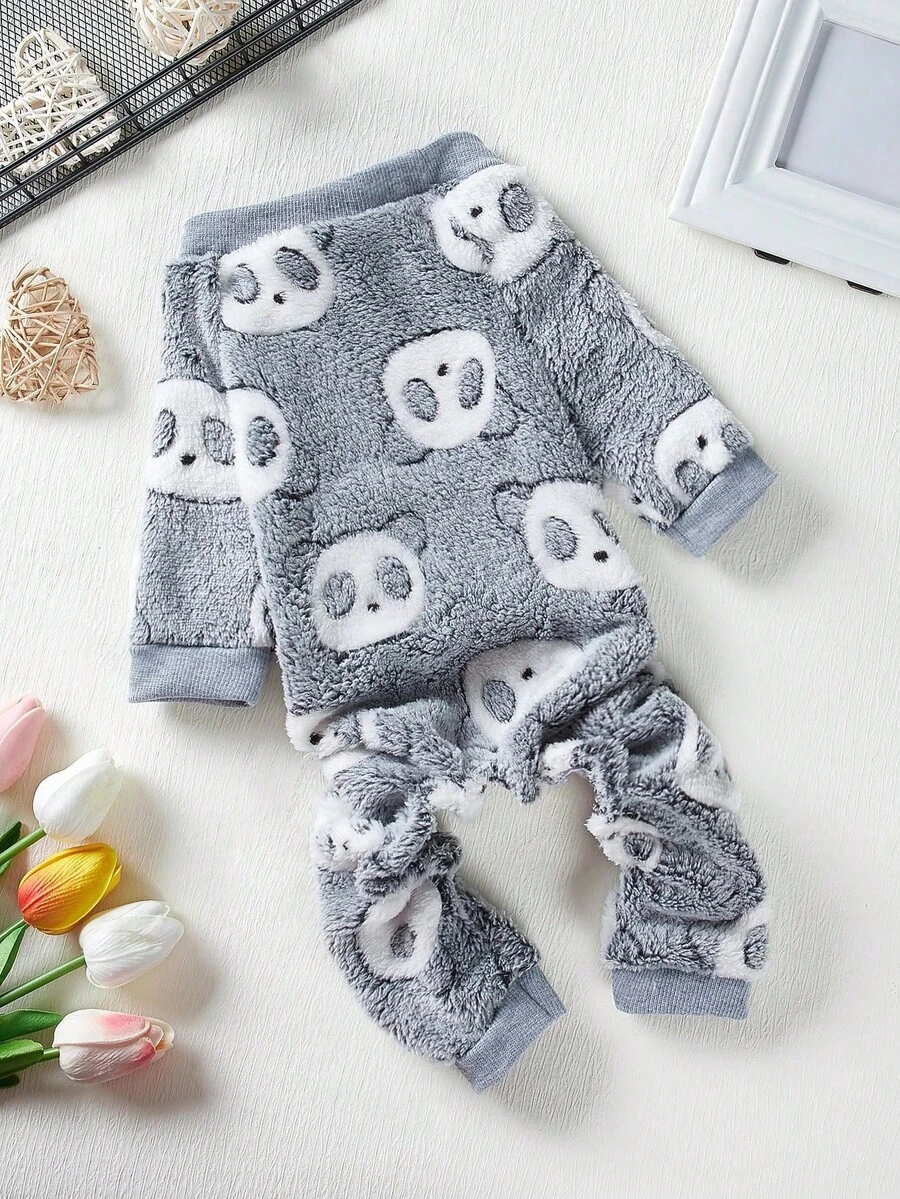 PETSIN 1 Pet Panda Pattern Wool Warm Flannel Jumpsuit - Multicolor - View 1