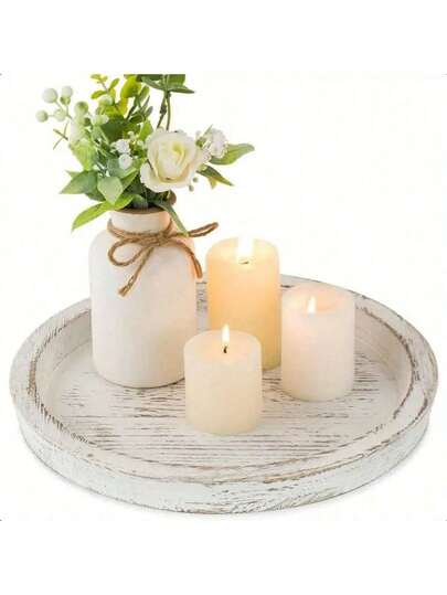 SHEIN 1 件复古做旧木托盘、咖啡杯烛台装饰盘，适用于客厅厨房桌面、手工木制装饰品、万圣节/圣诞节礼物