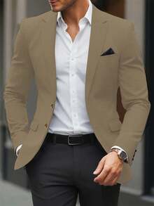 Calvornis Áo khoác vest nam màu trơn thường ngày đi làm, vest màu be cho nam, vest kem cho nam, áo khoác blazer thời trang nam, áo khoác cưới cho nam, phong cách cổ điển, sang trọng - Màu be - Xem 1