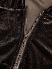 ROMWE Grunge Punk Y2K Velvet Crop Top Hoodie & Flare Pants 2 Pieces Set For Women - Coffee Brown - View 6