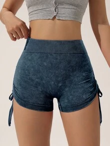 Slayform Slayform Short de sport sans couture à haute élasticité avec cordon de serrage latéral pour soulever les fesses - Bleu marine - Voir 4