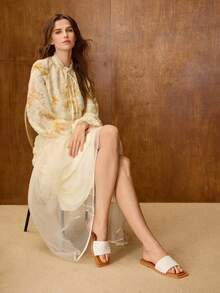 MOTF PREMIUM 女士舒适休闲平底凉鞋，夏季编织一脚蹬时尚优雅休闲拖鞋 - 米色 - 查看 5