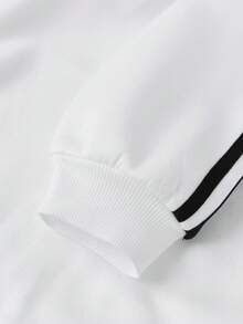 SHEIN Tween Girl White Knit Half-Zip Collar Loose Casual School English Print Sweatshirt, Back To School, Minimalist Daily Wear Fall Winter