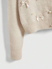 ROMWE Kawaii Mignon Kawaii Faux Col de Fourrure Détachable Nœud Décoratif Femmes Cardigan