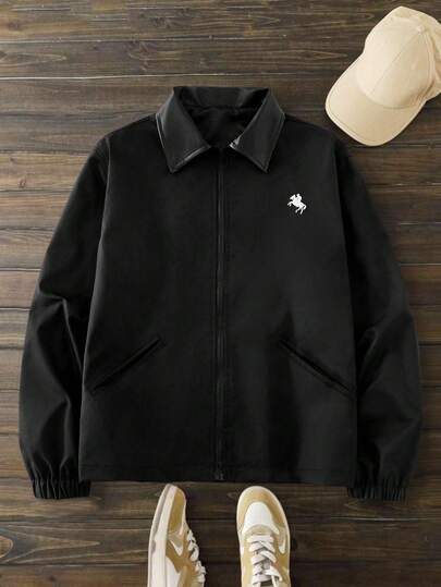 Manfinity NXTstreet Men's Knight Print Long Sleeve Zip Front Pocket Casual Jacket, For Fall Winter