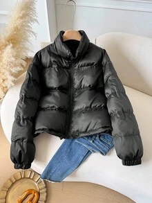 CosyJoli 大码休闲短款羽绒服外套羽绒夹克黑色羽绒夹克女款黑色夹克女款夹克 Y2k 女款夹克女款羽绒夹克秋冬 - 黑色 - 查看 3