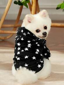 PETSIN 1pc Cute Black & White Fleece Hoodie With Stars Pattern For Pets