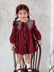 LMoss Kids 女婴梭织拼布花卉彼得潘领休闲连衣裙