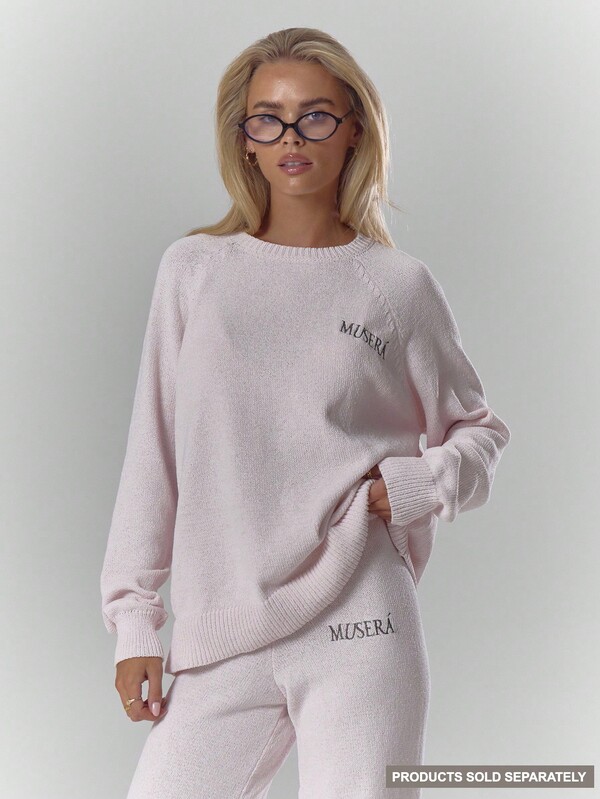 MUSERA Suéter de cuello redondo oversize de punto suave, solo parte superior de otoño, otoño, acogedor, lindo, casual, club de café, invierno, Navidad, elegante, fiesta de noche