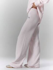 MUSERA Mid Rise Soft Knit Embroidered Wide Leg Sweater Trousers Only Fall Autumn Cosy Cute Casual Coffee Club Winter  Elegant Evening Party  Spring Valentines Day - Baby Pink - View 3