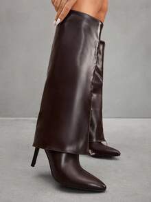 SHEIN X Lucía Bellido CUCCOO SZL Fashionable Y2K Versatile Women's Thigh High Boots With High Heels - Coffee Brown - View 1