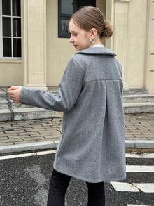 Streecool 女童防风夹克，双排扣翻领长款外套，适合秋冬季休闲、通勤、度假穿着。 - 灰色 - 查看 2