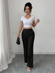 Elenzga 女式蓝色办公室休闲夏季长裤，带口袋 - 黑色 - 查看 5