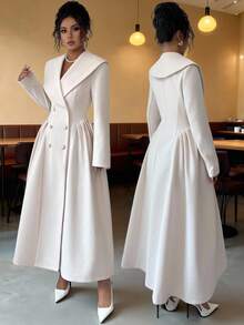 Elenzga Women's Elegant Long Solid Color Overcoat, Standard Size, Autumn/Winter