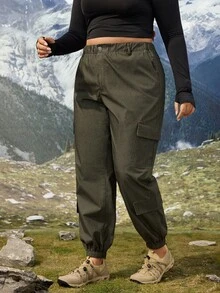 Plus Size Women's Fashion Green Elastic Waist Jeans, Cargo Outdoor Jeans For Hiking Sun Protection Lightweight Quick Dry Hiking Autumn - Army Green - View 3