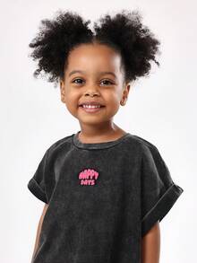 SUMWON Cotton Kids Happy Days Vintage Washed Cropped T-Shirt With Rolled Sleeves Casual Summer Top Streetwear Retro Design - Black - View 3