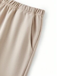 LUVLETTE Autumn And Winter Winter Classic Crewneck Basics Pajama Loungewear Sweatshirt Casual Comfy Outfits Activewear Lingerie As Outerwear Fall Pajamas Clothes Lounge Sets For Women & Pajama Dressing - Beige - View 9