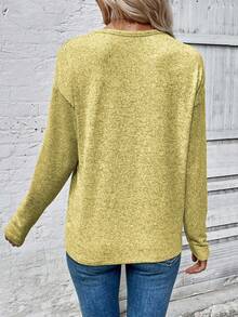 EMERY ROSE 女士休闲圆领落肩长袖爱心印花T恤，秋季图案T恤，春季女式上衣 - 黃色 - 查看 2