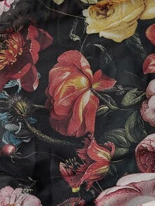 SHEIN MOD 花卉印花复古荷叶边吊带女式连衣裙 - 黑色 - 查看 5