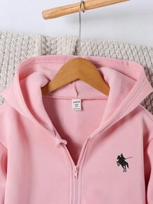 Genkimix Kids Tween Girls' Jacket Coat, Solid Color Fashion Bow Sweatshirt Jacket, Comfortable Thick Thermal Lined Sweatshirt Fabric, Bow Sleeve Decoration, Youthful And Energetic Style, Suitable For Back To School Season Or Everyday Outdoor Wear Fall Winter - Pink - View 4