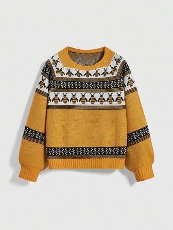 Fairycore Maglione casual girocollo vintage con motivo a ape, taglia comoda, per donna, invernale